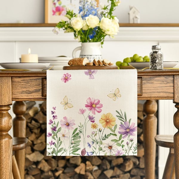 33x183cm Mode Blommor Fjärilar Vår Bordslöpare Sommar Tvättbar Säsongsbetonad Köksbordsdekoration Inomhus Utomhus Högtidsdekor