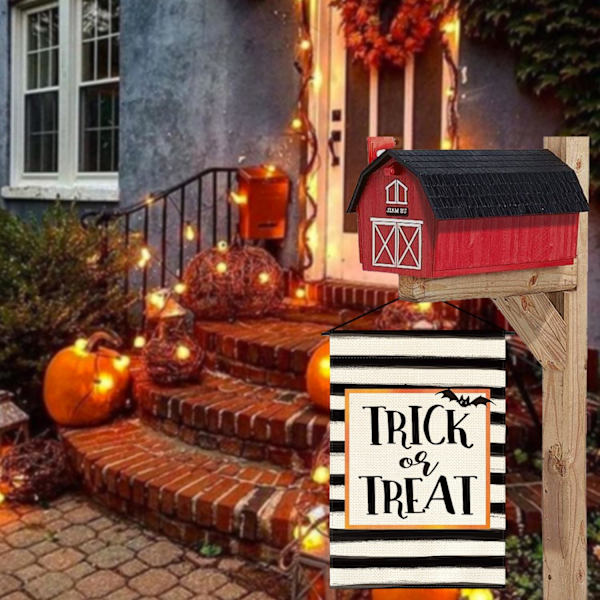 Trick or Treat Haveflag 12 x 18 Tommer Dobbeltsidet Ude, Halloween Ferie Have Udendørs Flag