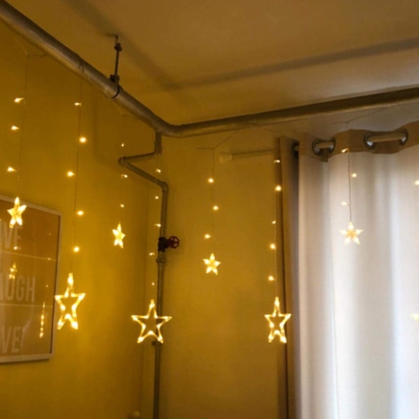 Star Curtain Lights Lämmin valkoinen 12 Tähteä 12 Drop Fairy String Light