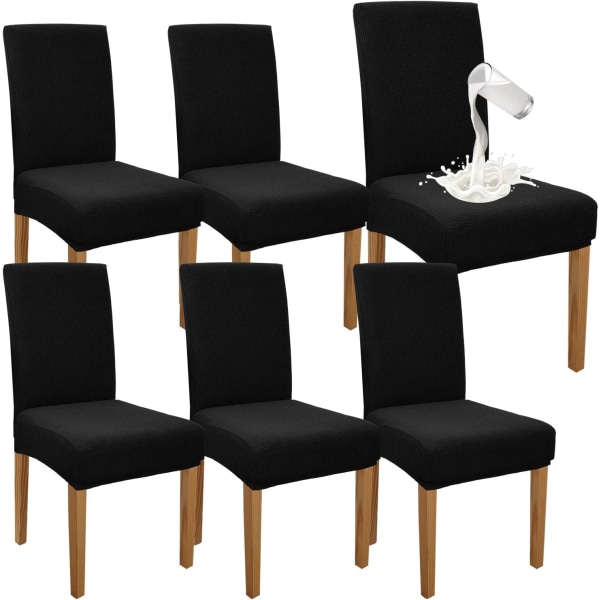 (Musta) ruokapöydän tuolin päälliset 6 kpl Premium vedenpitävät elastiset syöttötuolin päälliset ruokasaliin Remo