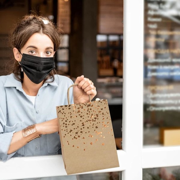 12 stk Kraft papirposer med håndtak, Kraft papirpose gavepose wit