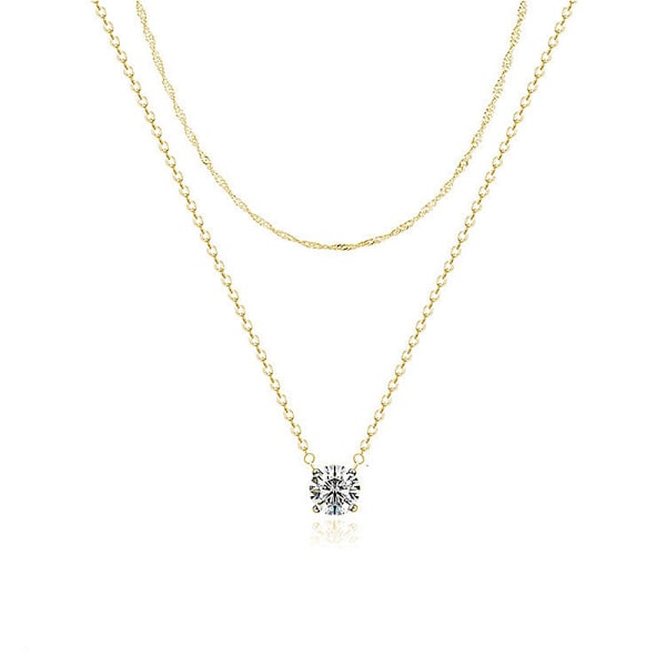 Diamanthalskæder til kvinder, Slank 14k Guld/Sterlingsølv Choker Halskæde Enkel Guldbelagt Smykker Halskæder til K