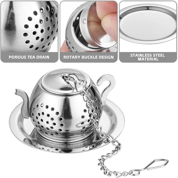 Te-si af rustfrit stål, 6 stk. te-si til løs te, te-infuser af rustfrit stål med kædekrog og låg, tefilter tebrygger