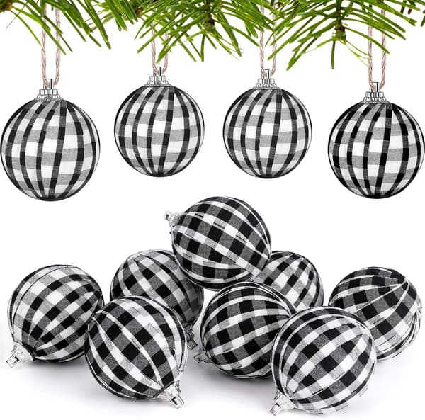 12 stk. Julekugler i Buffalo Plaid til julepynt