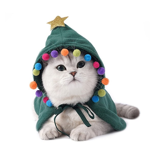 Husdjurs juldräkt valp julkappa med stjärna och pompom katt tomteluva med tomteluva fest cos