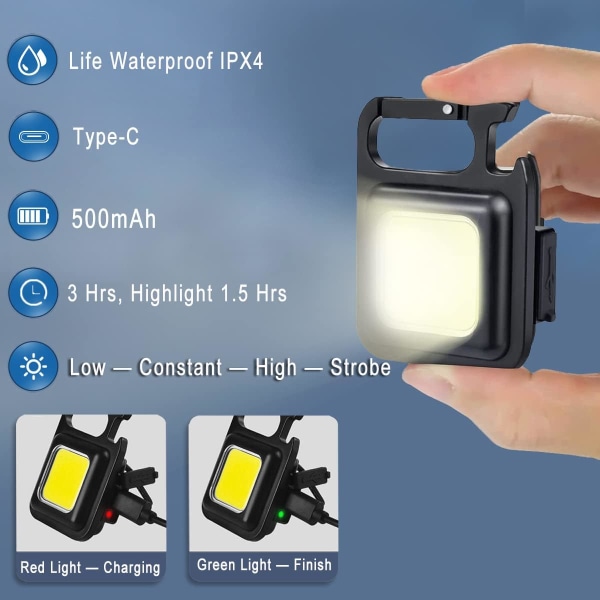 Mini LED-inspektionsarbetslampor Uppladdningsbar 800 lumen Magnetic COB Bärbar liten nyckelring Waterpr