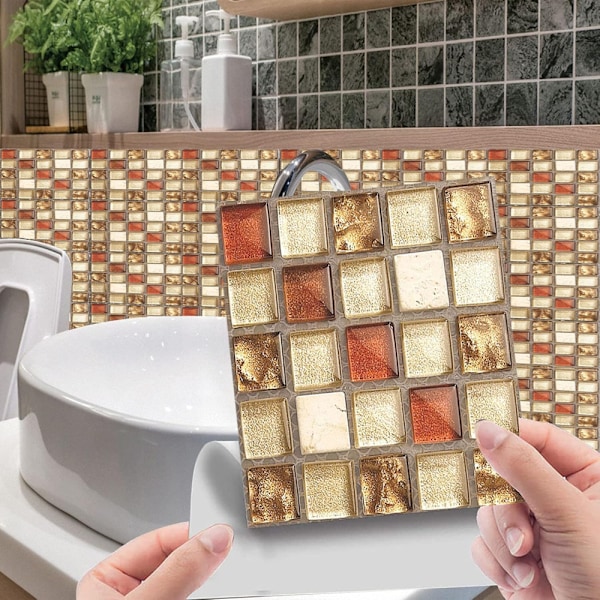 20-ark 10*10cm 3D mosaikplattor klistermärke, vattentät självhäftande