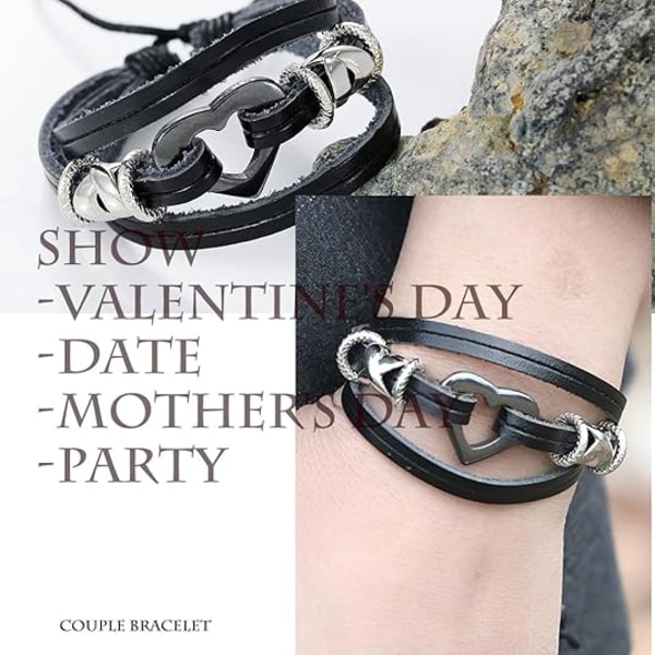 1 stk. Læder Kærlighed Armbånd Perle Par Armbånd Håndvævet Armbånd Lagdelt Sort Håndleds Smykker til Kvinder og Mænd