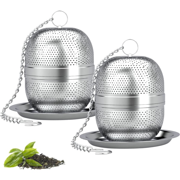 2 st teinfuser, teinfuser med fina hål med kedja och lock, tesil i rostfritt stål för te,