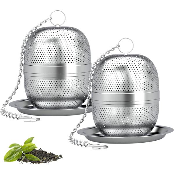 2 stk. teinfuser, teinfuser med fine huller med kæde og låg, te-filterkugle i rustfrit stål til te,