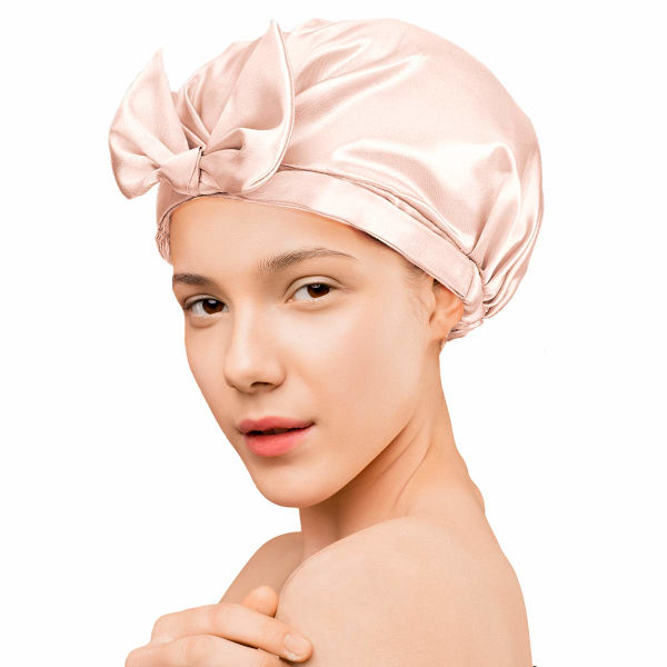 1 stk ensfarget polyester oversized dusjhette, sløyfe dobbeltlags gjenbrukbar dusjhette, Pink