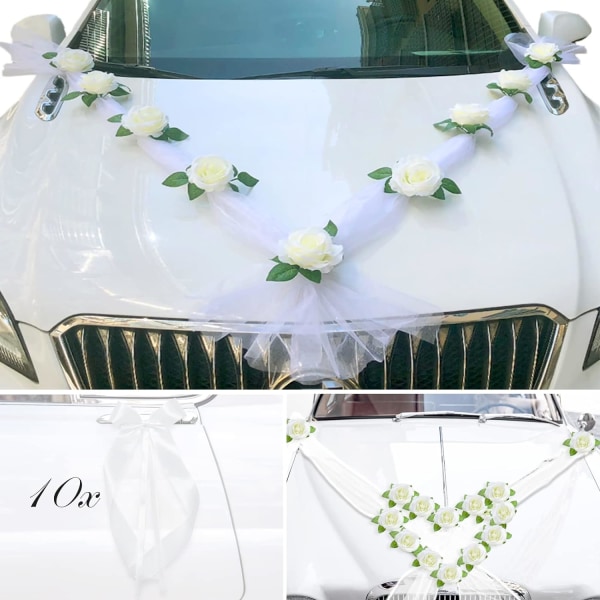 Bryllupsbildekoration, bryllupsbildekoration, 2x1,6 m tyl og 9 kunstige blomster med