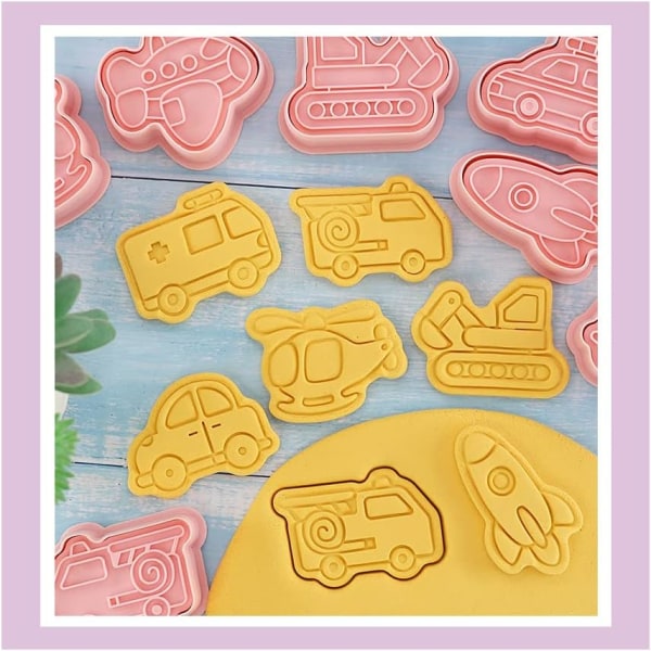 8 Pieces Car Cookie Cutter, 3D Biscuit Mold Children's Cookie Cutters, Plastic Reusable Pastry Cutte