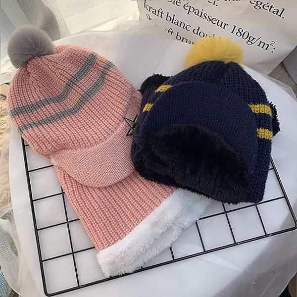 Talvinen lämmin lasten neulottu fleece-pipo lippahuppu E