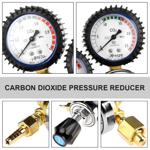 Gasregulator, CO2 Regulator, CO2 Trykreducer Gasflaske Regulator Keg CO2 Flow Meter og Dobbelt Måler Regulator til