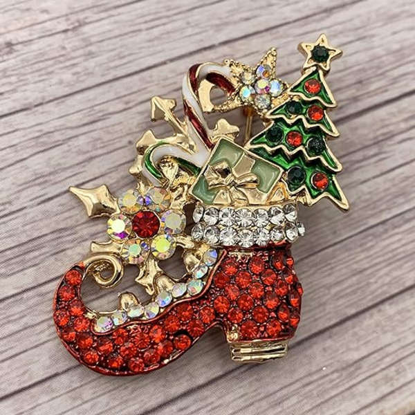 Kristalli Kristalli Rhinestone Joulu Hattu Saapas Rintaneula Christma
