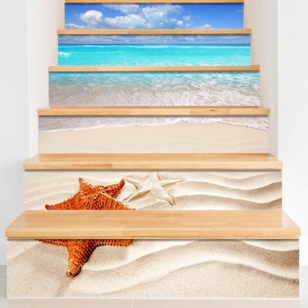 3D sticker 6 stairs glued to the beach starfish