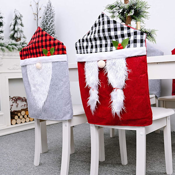 2 stk. jule-nisse-stolbetræk - Buffalo Checker Plaid Hat