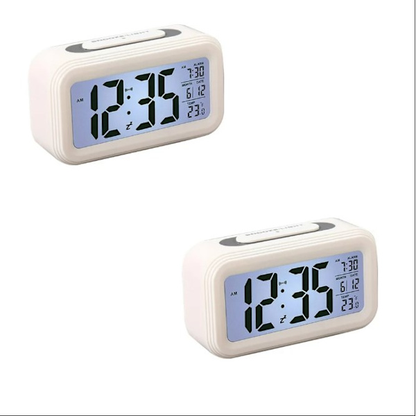 2 individuella digitala väckarklockor med bakgrundsbelyst LCD-skärm