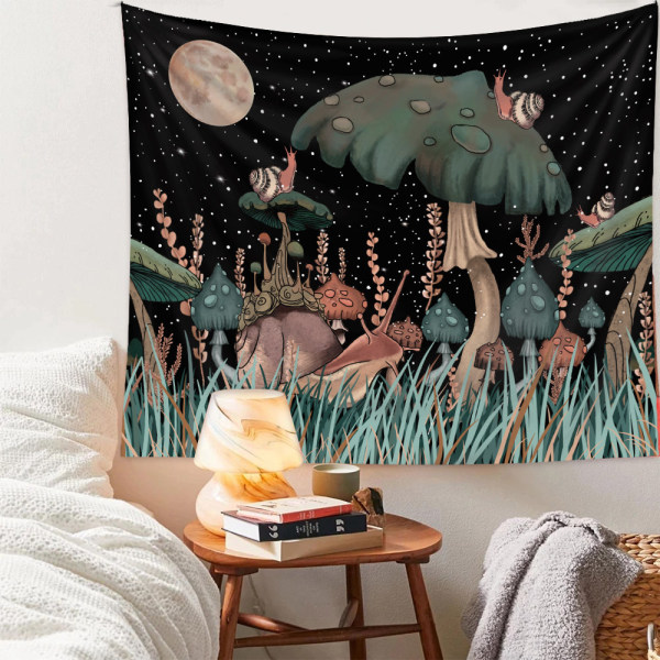 Trippy Mushroom Tapestry Moon and Stars Snail Tapestry Fanta