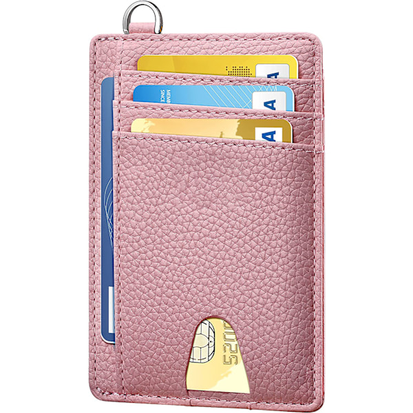 Litchi Pink Slim Minimalist Wallet, Front Pocket Wallets, RFID Blocking, Credit Card Holder for Men & Women