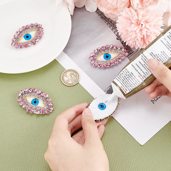 4 stk. Øjenperle-Patches til Tøj, Ondt Øje Patch Pink Rhinestone Perle Sy på Appliqué Motiv Appliqué Badge til DIY