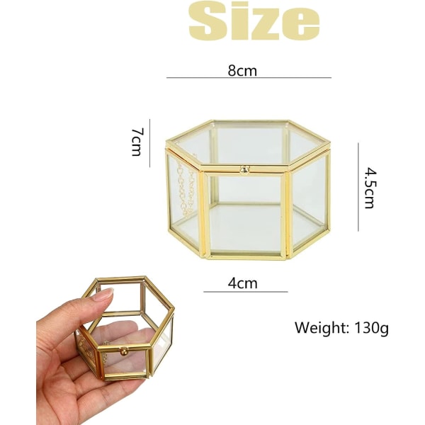 Geometrisk gullfarget smykkeskrin, sekskantet smykkeskrin i glass