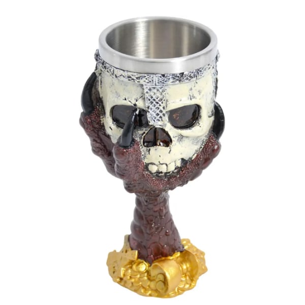 Spooky Dragon Claw Skull Vinglas, Resin med Indsats i Rustfrit Stål, 330 ml - 17 cm Høj, 7 cm Bred