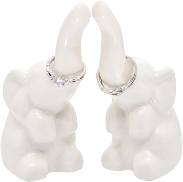 Elefant Ringhållare 2-pack, Vit, Keramik, Smyckesförvaring
