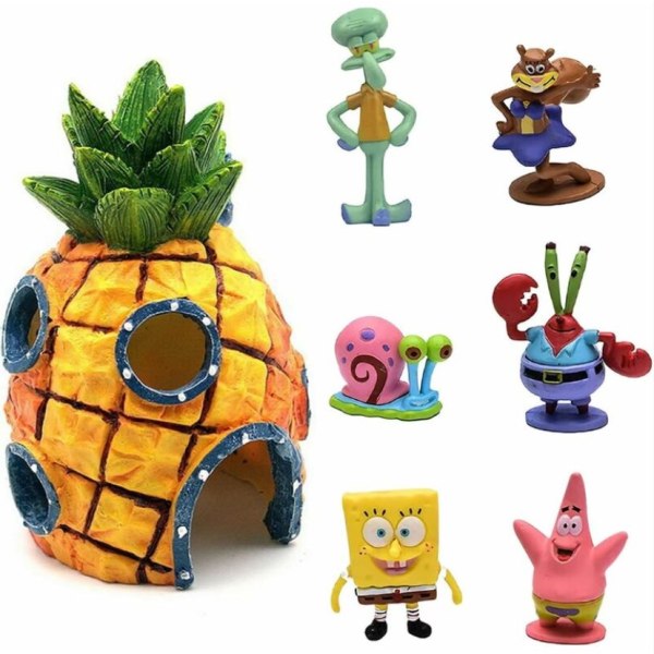 Set med 7 akvariedekorationer, Spongebob Squarepants akvariedekor