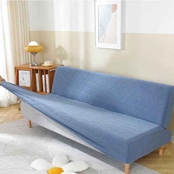 Elastiskt bäddsofföverdrag för 2/3-sitssoffor, mjukt vinteröverdrag för soffa utan armstöd, universellt bäddsofföverdrag (120-150 cm, blått)