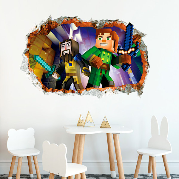 3 st Minecraft väggdekaler 3D Smash väggdekal avtagbar vägg Minecraft klistermärke dekal A