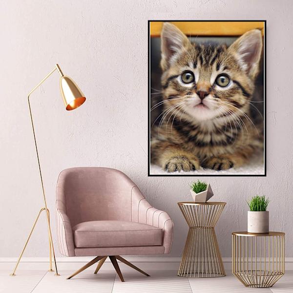 30 x 40 cm, söt katt Diamantmålning Broderi Diamant Målat