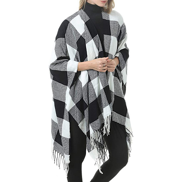 Dam varm sjal wrap öppen framsida poncho cape färgblock sjalar