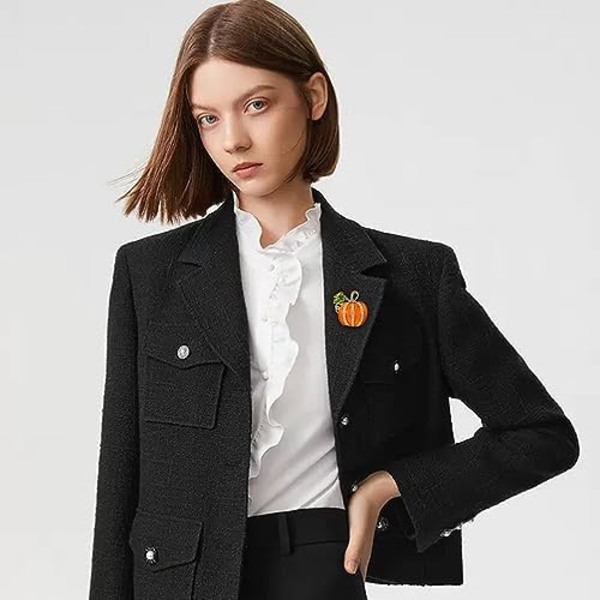 Rhinestone Pumpa Brosch Nål för Kvinnor Flickor Guldton Mode Emalj Halloween Thanksgiving Grönt Löv Broscher Lapel