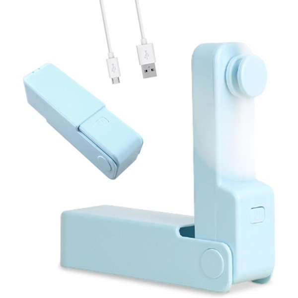 Mini Langaton Taskutuuletin Sininen (1 kpl) - Erittäin pienikokoinen kannettava henkilökohtainen tuuletin: Taitettava ja hiljainen - 3 nopeutta - USB ladattava: 5 tunnin akunkesto