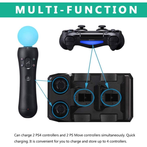 PS4 MOVE fire-lading PS4-kontrollerbrakett lader PS4 MOVE-brakett lader PS4-spillkontroller