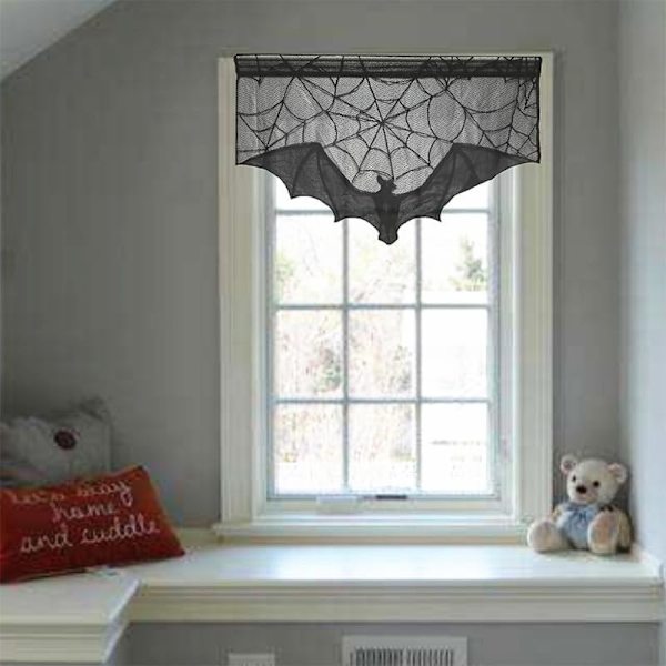 3 stk Sorte Blonder Halloween Gothic Bat Vindue Gardin, Spindelvæv Flagermus Hexe Skelet Dør Gardin Panel Dekoration til Spooky