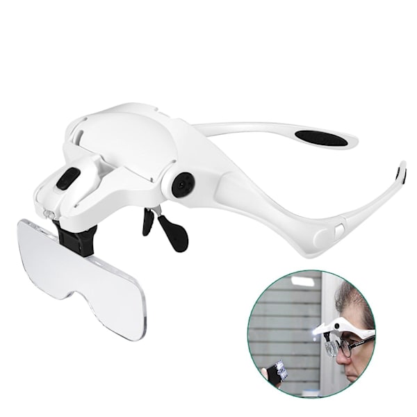 Handsfree-förstoringsglas med 2 LED-lampor 5 utbytbara linser