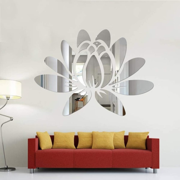 3D (Argent) Lotus akryl Etikett väggmålning miroir amovible au