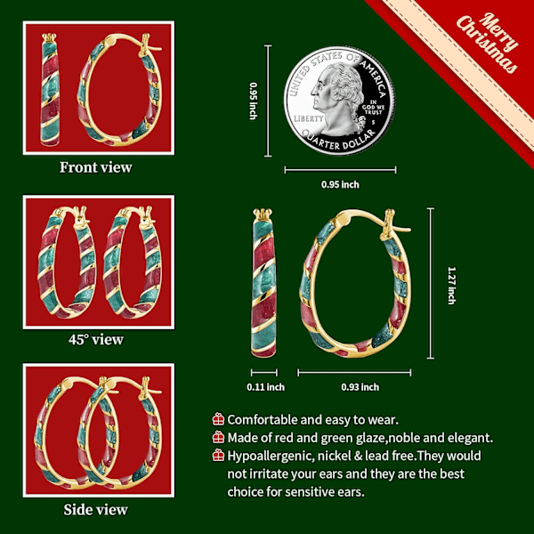 1 par Jul Hoopörhängen för Kvinnor Jul Emalj Semester Ornament Loop Örhänge Charm Smycken Present