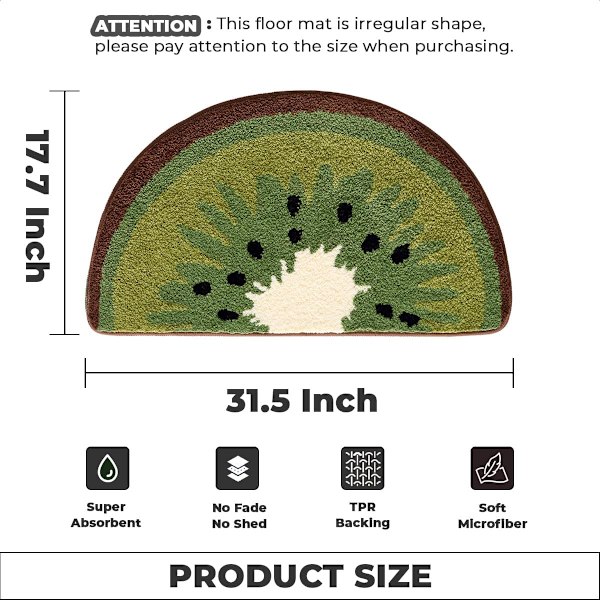 Sööt Kiwi kylpymatto - Superimevä ja liukumaton kylpyhuoneen matto, konepesu, sopii pesualtaalle, suihkuun ja makuuhuoneeseen (31\"x17\")
