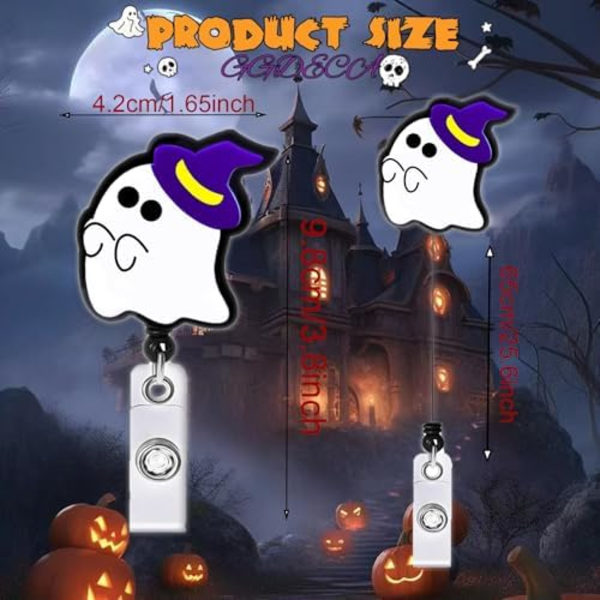Halloween Söt Hatt Spöke Sjuksköterska Badge Reel Utdragbar Söt Namnlapp Akryl Alligator Clip Halloween Spooky ID Badge Hol
