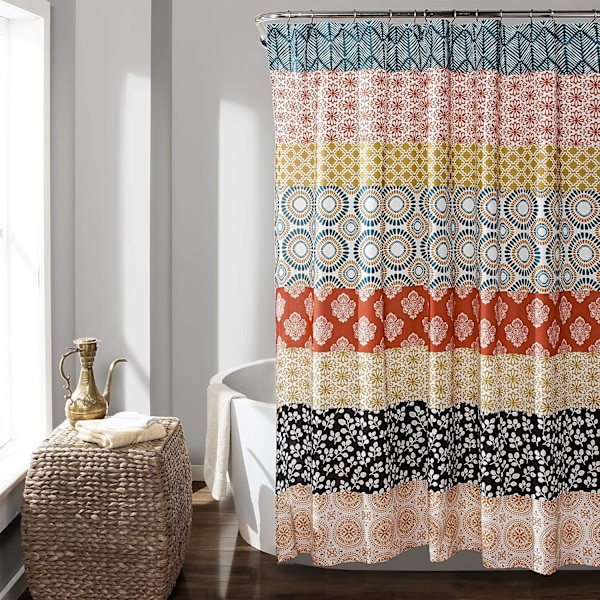 Boho Randig Färgglad Djärv Design Duschdraperi, 72\" x 72\",