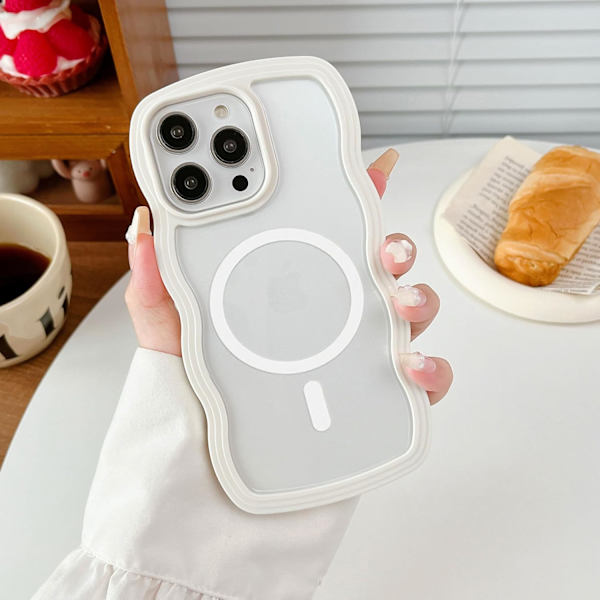 Magnetiskt Transparent Skal för iPhone 15/15 Pro/15 Pro Max Kompatibelt med MagSafe, Vit Söt Tr iPhone 15 Pro Max