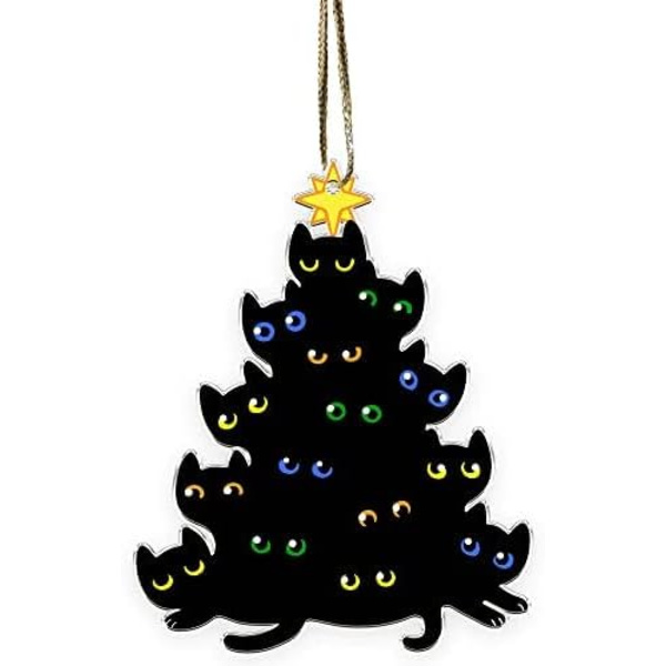 Sorte Katte Julepynt - Sorte Katteøjne Akryl Flad Pynt - Sød og Spooky Juletræspynt til Katteelskende
