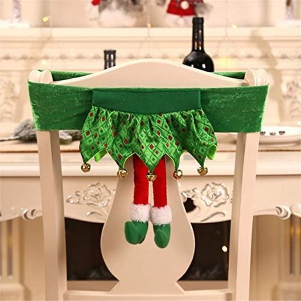 2 st julstolsryggar Santa Claus Elf Stolsöverdrag Julmiddagsdekorering för Hem Nyårsfesttillbehör