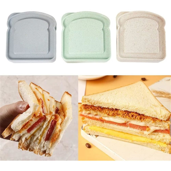 Sandwichbeholdere, Sandwichbeholdere for lunsjbokser Plast Toastformet Matlagring Sandwichboks med lokk, BPA Fri