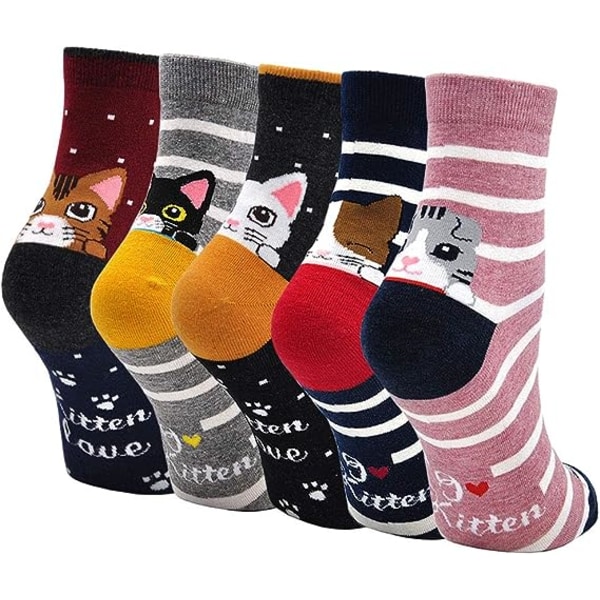 37-43, 5 Pair，Women's Novelty Socks Animal Dog Cat Socks, Women