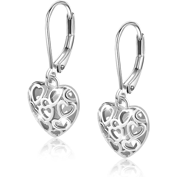 925 Sterling Sølv Fransk Stil Leverback Øredobber, Hjerte Dingle Drop Øredobber for Kvinner Hypoallergeniske Smykker